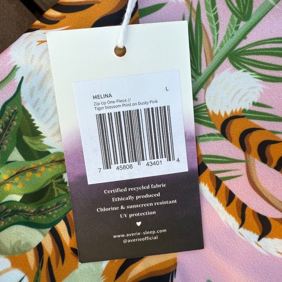 Aerie Melina Tiger Blossom One-Piece Swimsuit Pink New with Tags UV Protection L - Picture 12 of 13